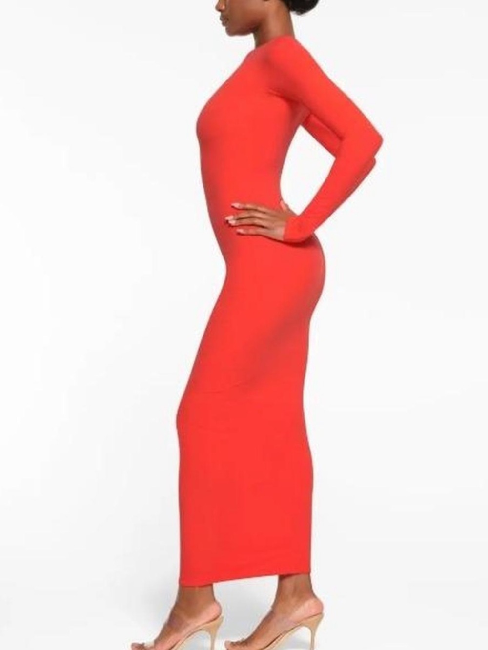 NWT Skims Fits Everybody Crew Neck Long Sleeve Dress in Poppy! Size XXS
